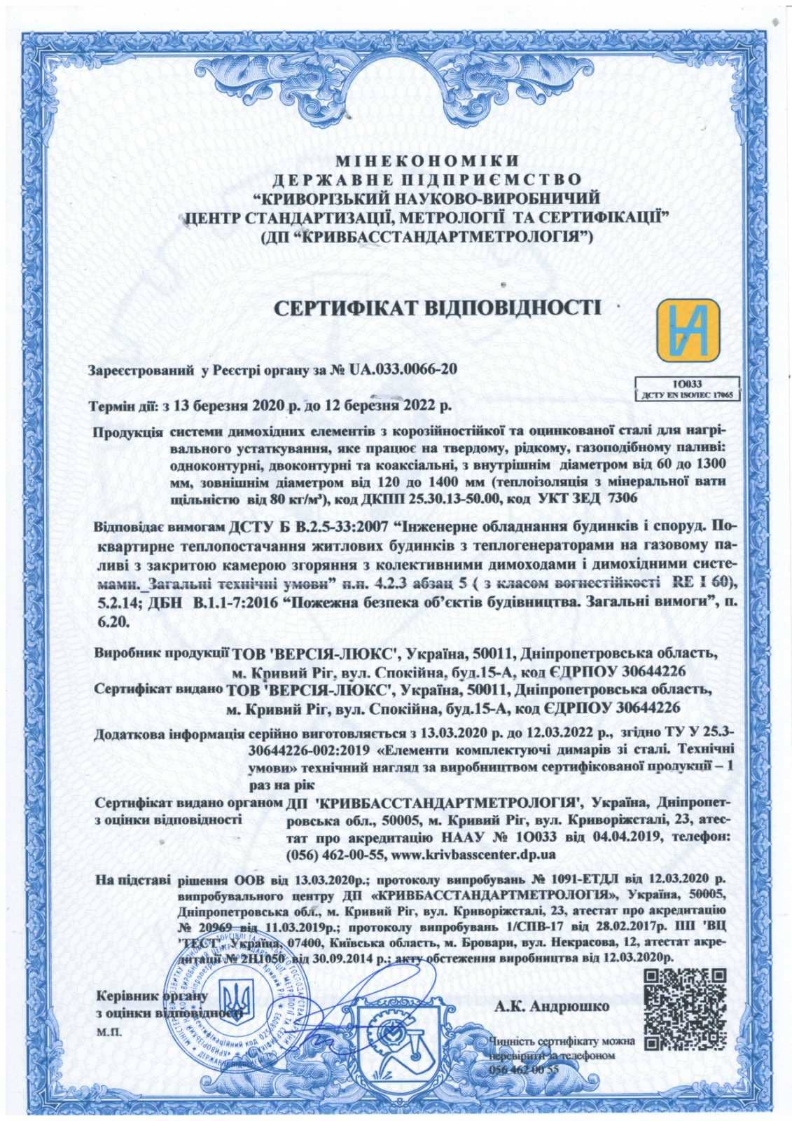 сертификат дымоход